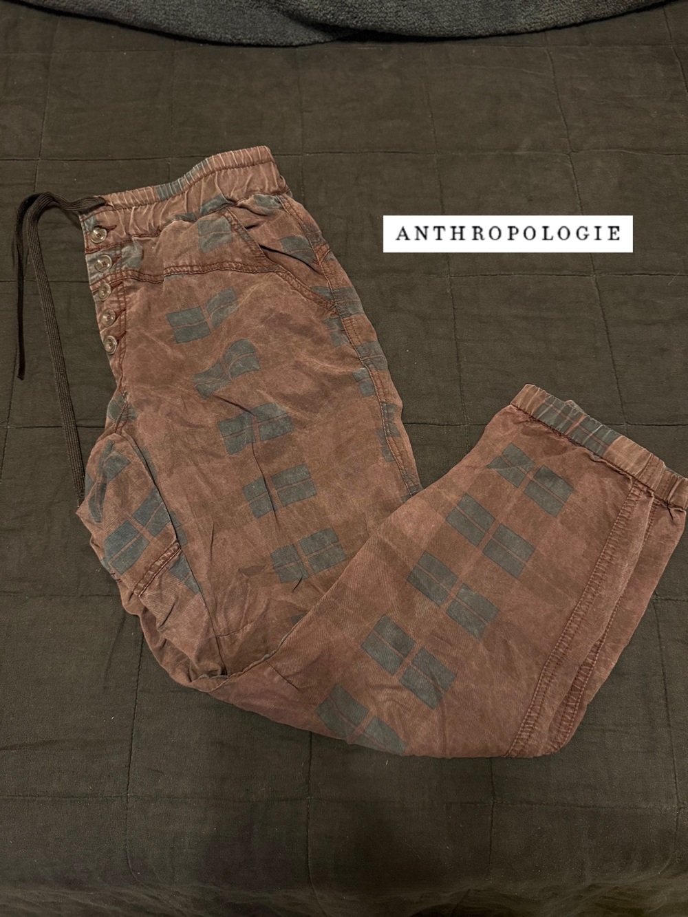 Anthropologie Jacquie Button Fly plaid joggers